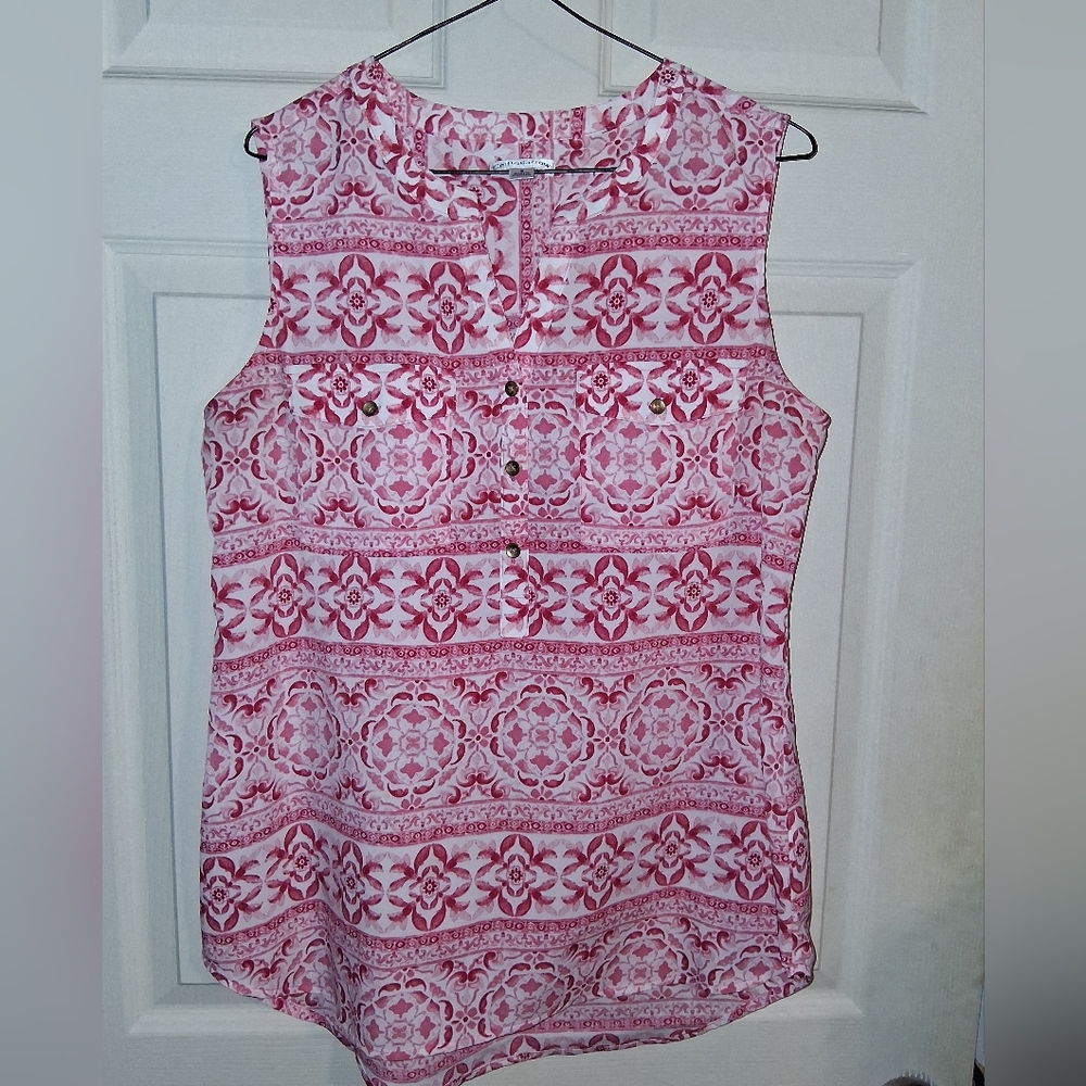 croft & barrow Chiffon Pink Patterned Sleeveless Tank Top